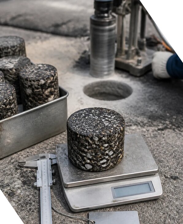 Испытание кернов асфальта в Партизанске для оценки качества покрытия