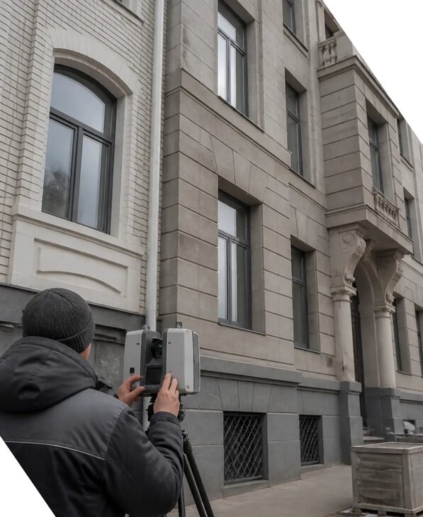 Лазерное сканирование фасадов зданий для обследования в Партизанске